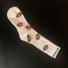 Chrome Hearts Men s Crew Socks Lips Logo Graphic White/Red/Black Size L 1 Pair