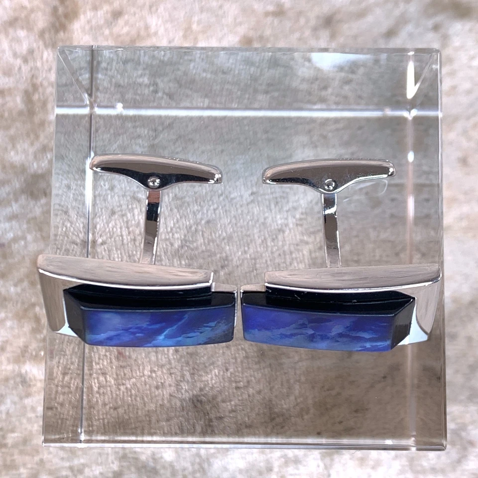 Gemelos Dunhill azul madreperla y acero inoxidable Foto 3 de 4