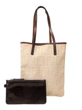 FENDI Zucca Mini Tote Shoulder Bag Purse Canvas Leather Beige
