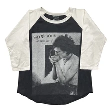 Sid Vicious Shirt Mens Medium Black White Raglan 3/4 Sleeve Wall Of Fame Graphic