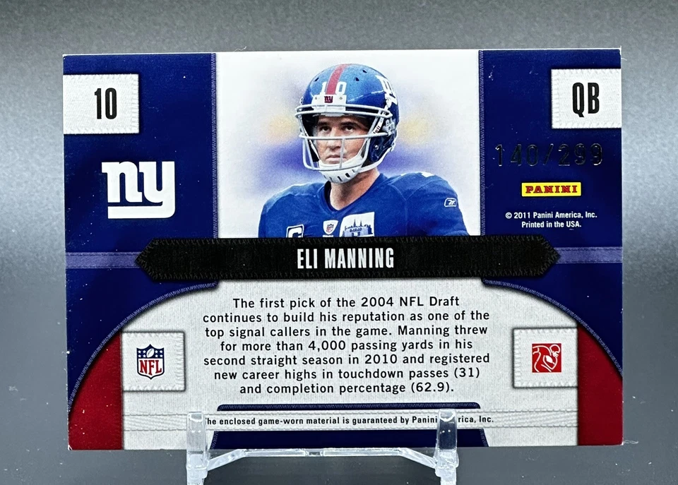 Eli Manning 2011 Panini Threads #'d /299 Gameday Jerseys #10 - New York Giants - Image 2 of 3