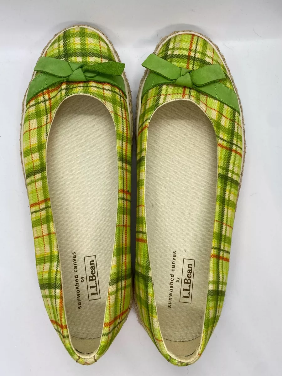 LL Bean Cute Womens espadrilles Shoes 11 Slip On Sunwashed Canvas Plaid Bow Tie