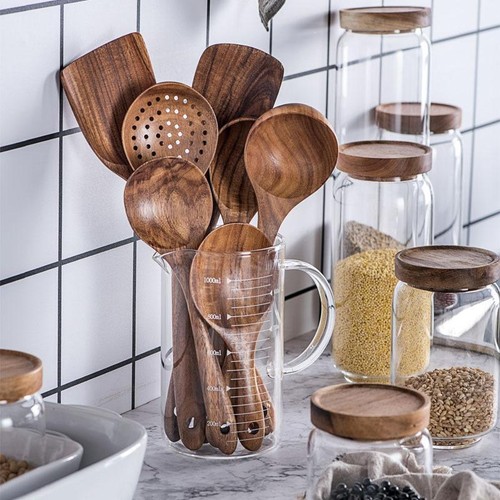 7-piece Teak Tableware Set: Skimming Spoon, Colander, Cooking Spoon & More - Picture 2 of 29