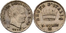 Italien Milano Mailand 5 Soldi 1812 Napoleon I., 1804-1814 Original M&uuml;nze #VK238