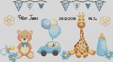Birth Sampler Baby Toys in Blue Counted Cross Stitch Chart No. 5-112 