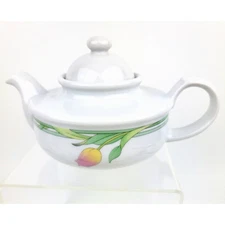 Vintage The Tuscany Collection Tulip Printed Short Round Teapot Made Japan 13oz