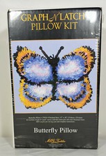 Vintage New/Sealed Graph N' Latch Blue BUTTERFLY PILLOW Latch Hook Kit 13x10
