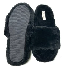Black Furry Slippers Slides Sandals Trillium Women’s Size 9