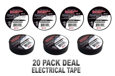 20 Rolls High Quality Black Vinyl Electrical Tape 3/4'' x 60' UL Listed ET-11