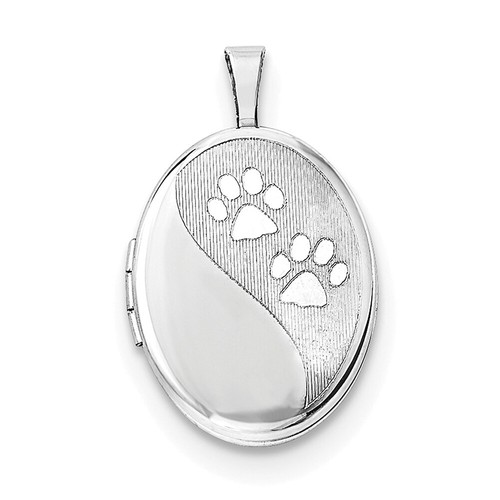 Sterling Silver 16mm Oval Satin & Polished Paw Prints Locket - 第 1/2 張圖片