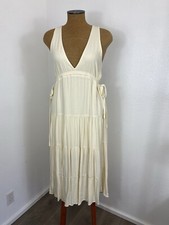 Forever 21 Women’s S Plunging Tiered Side Tie Cream Dress Lined Spaghetti Sun