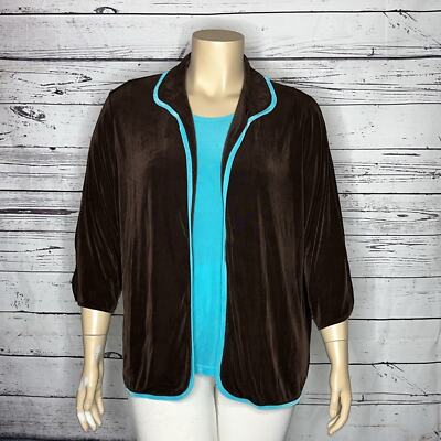 Citiknits NWT 2X Brown - Blue 2 Pc. Slinky Travelers Knit Tank Top & Jacket Set