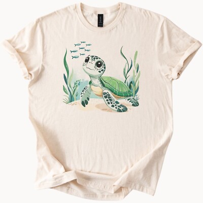 Cute Sea Turtle Graphic T Shirt Ocean Animal Lover Tee