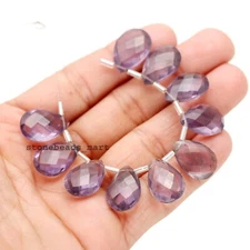 Amethyst Gemstone Hydro Quartz Briolette Faceted 18X12MM Beads 5 Match Pairs