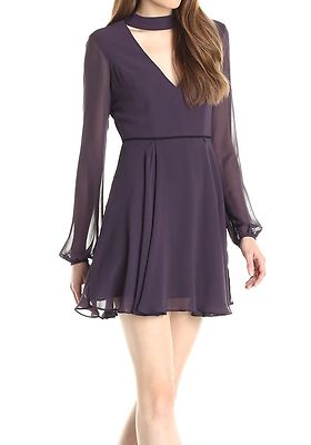 BCBGeneration~ Purple Chiffon Double V Choker Fit & Flare Party Dress 6 NEW  $138 | eBay