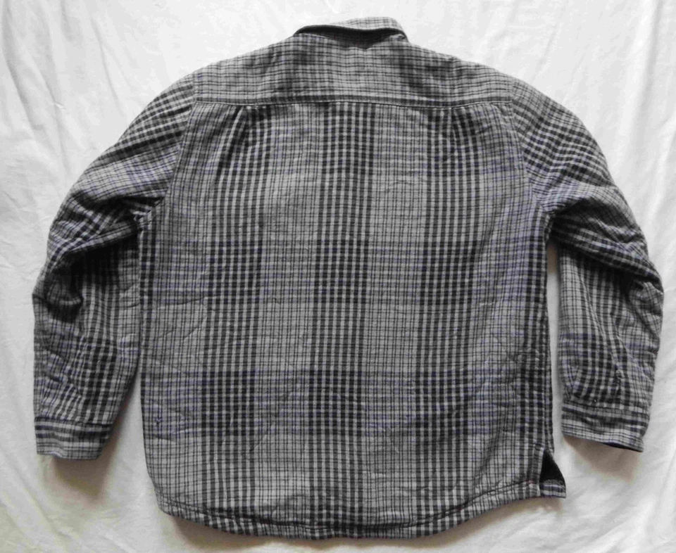 Fleece Lined Gray Black Plaid Work Quilted Flannel Shirt Jacket - XL Insulated - Image 3 of 4