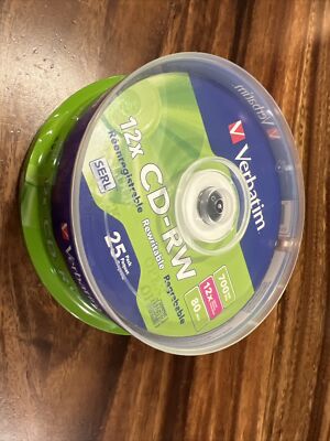 Verbatim CD-RW Blank Discs 25 Pack 700MB 80min 4X 12X Spindle 95155 New Sealed