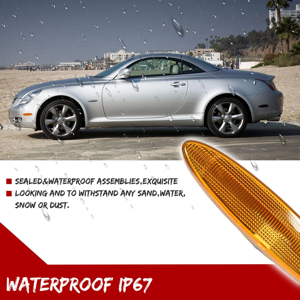 Juego de luces de señalización laterales de parachoques trasero ámbar lente reflector para Lexus SC430 2002-2010 Foto 4 de 4