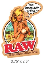 RAW NATURAL ROLLING PAPERS / CONES STICKER *BIKINI GIRL*  100% AUTHENTIC