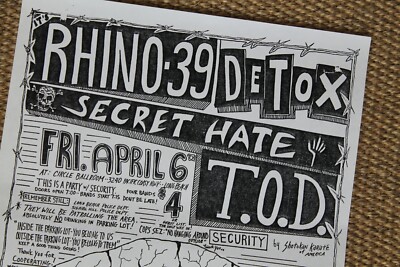 Rhino 39 Detox Secret Hate TOD 9x14in. Skull Rare 1980's Punk Rock