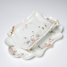 Vintage White Floral Ceramic Hand Towel Centerpiece Rack Holder Tray 12"l