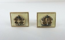 Vintage Men's Swank Fleur-de-lis Crown on White Rectangular Gold Frame Cufflinks