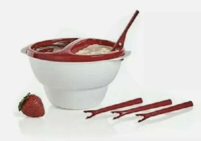 NEW TUPPERWARE chic dining dipper bowl with red forks & seal fondue cheese