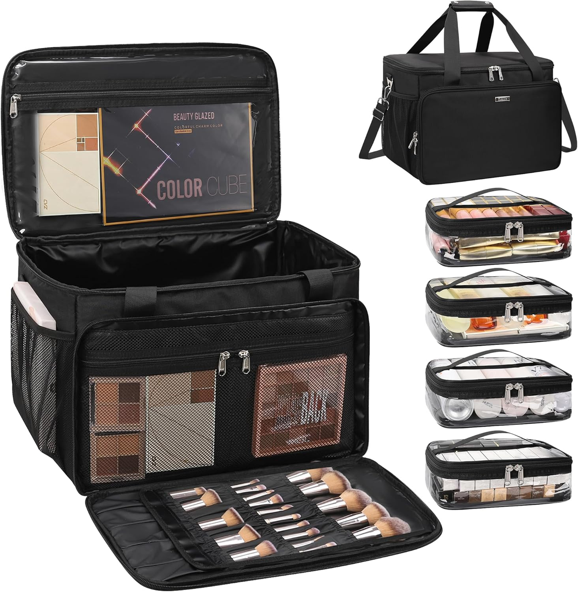 Large Makeup Bag Travel Makeup Train Case with Clear Bag
