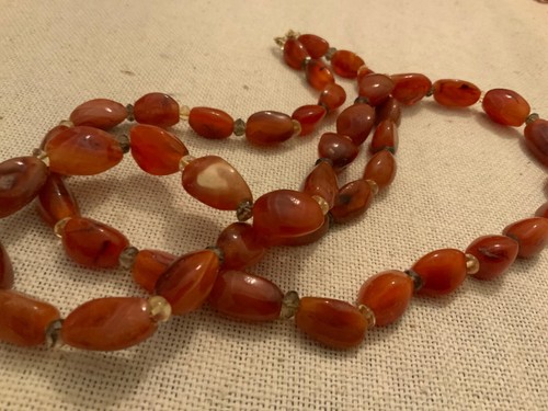 Beaded semiprecious gem long 37” necklace runway carnelian agate orange brown - Picture 6 of 7