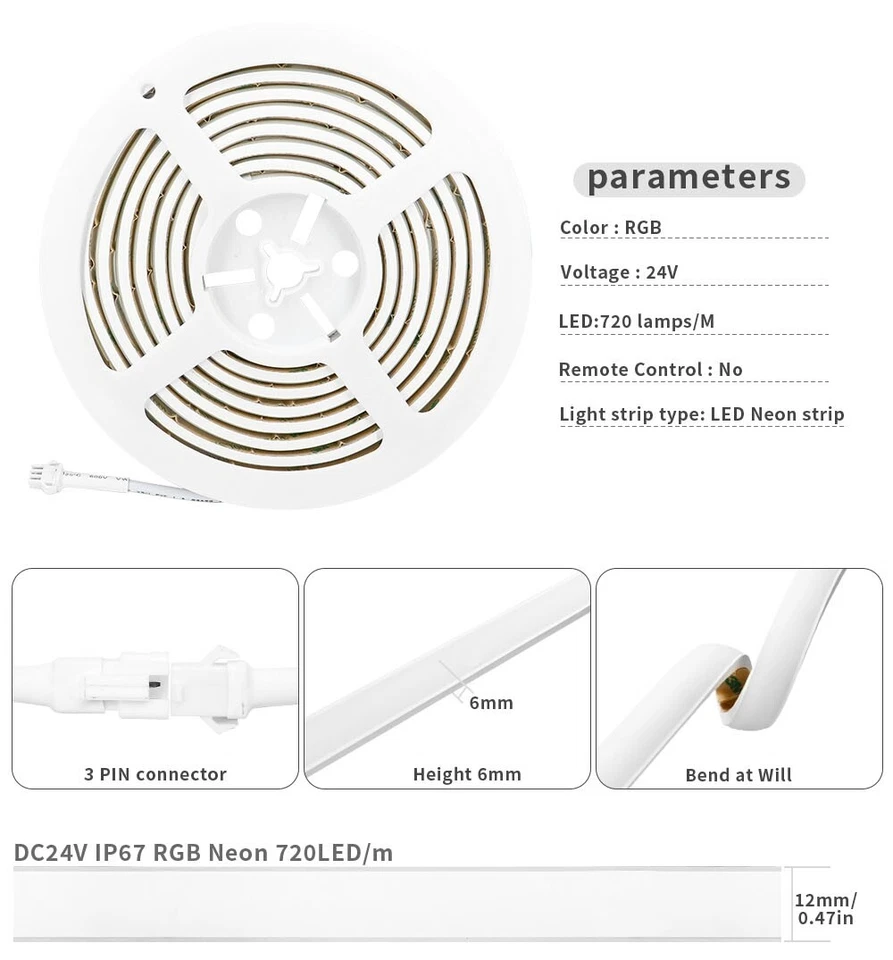 12V IP68 RGBIC COB LED Strip Waterproof WS2811 Addressable 720Leds/m LED Tape - Image 2 of 4