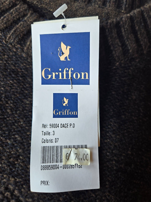 Pull En Laine Verte Griffon Taille 3 Pour Homme - Neuf Avec étiquettes