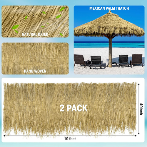 2 Pcs 40 in X 20 Ft Mexican Straw Roof Thatch Artificial Palm Thatch Rolls Duck - Picture 2 of 12