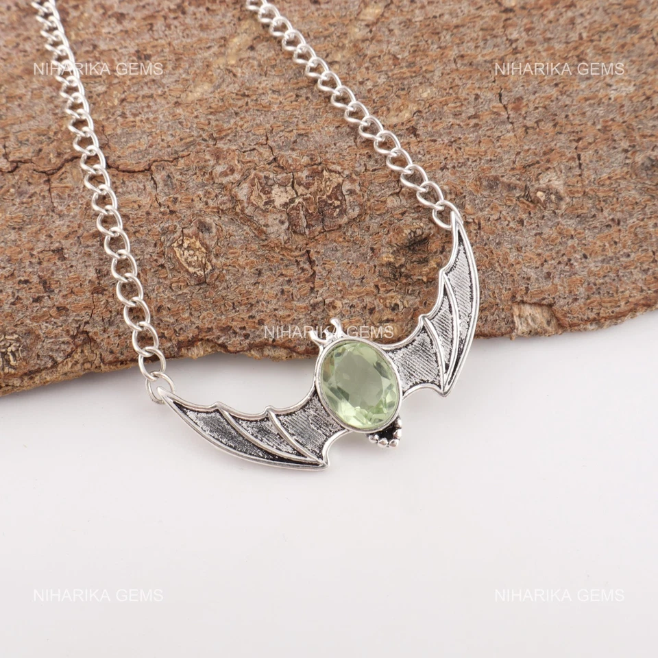 Argento Sterling Verde Pietra Ametista Compleanno Mano Matrimonio Ciondolo Gioie - Immagine 3 di 4