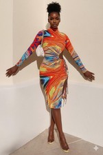 NWT! FASHION NOVA Slitsation Multicolor Bodycon Midi Dress, Open Side & Slit 2XL