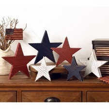 4th of July Decorations: 6pcs Patriotic Decor Wooden Red, White and Blue