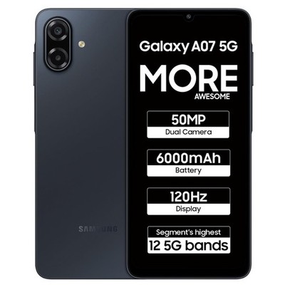 Samsung Galaxy A07 5G Smartphone (Black, 4GB RAM, 128GB Storage) | 120Hz Re