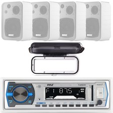 Pyle PLMRB29W Marine MP3 Receiver with cover, 4x 4" 30W Indoor/Outdoor Speakers