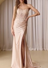 Gorgeous Satin Champagne Corset Style Prom Dress - Size 4, Worn Once