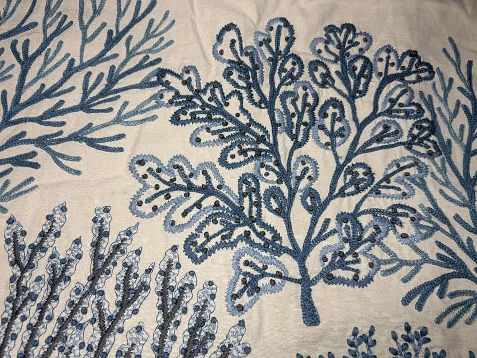 Pottery Barn Blue Coral Embroidered Pillow Cover 24" 24x24 Hard to Find - Image 3 of 4
