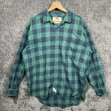 Levi's Vintage 80s Men's Green Cotton Plaid Lightweight Flannel Shirt Large
