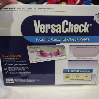 VersaCheck Security 750 MAROON Wallet Checks Mini Stub-3 Checks Per Sheet #3001