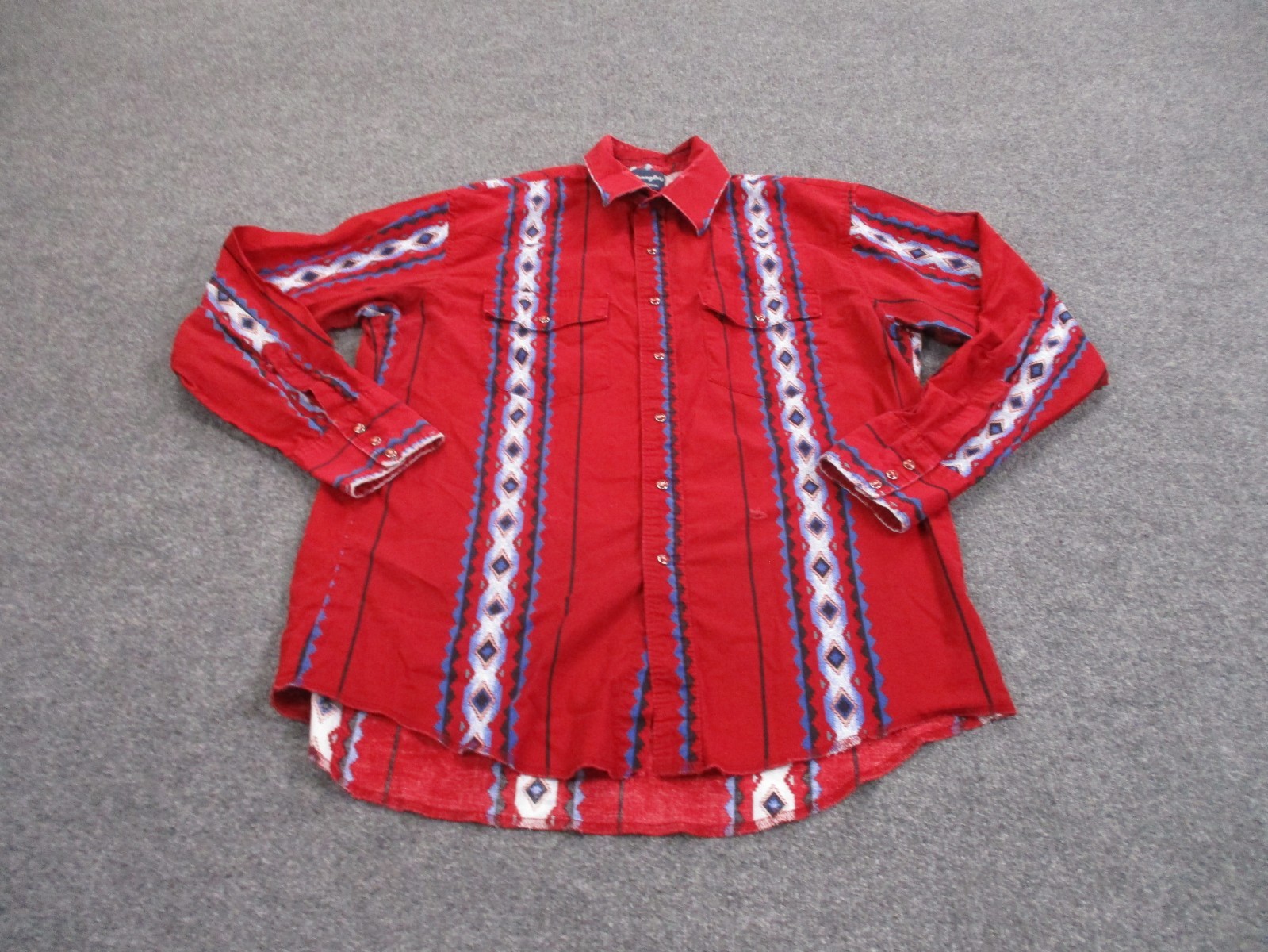 Vintage Wrangler Shirt Men L Aztec Red Big Western Pearl Snap Cowboy Rodeo
