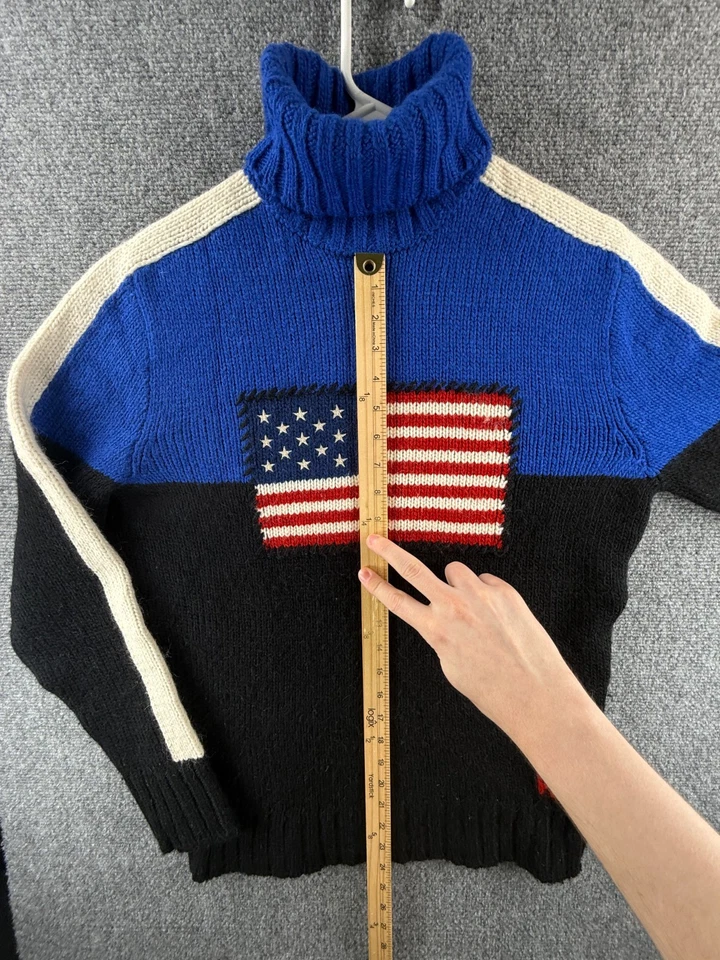 Polo Ralph Lauren Flag Sweater Turtleneck USA Made RL Logo Alpaca Wool Blend S - Image 4 of 4