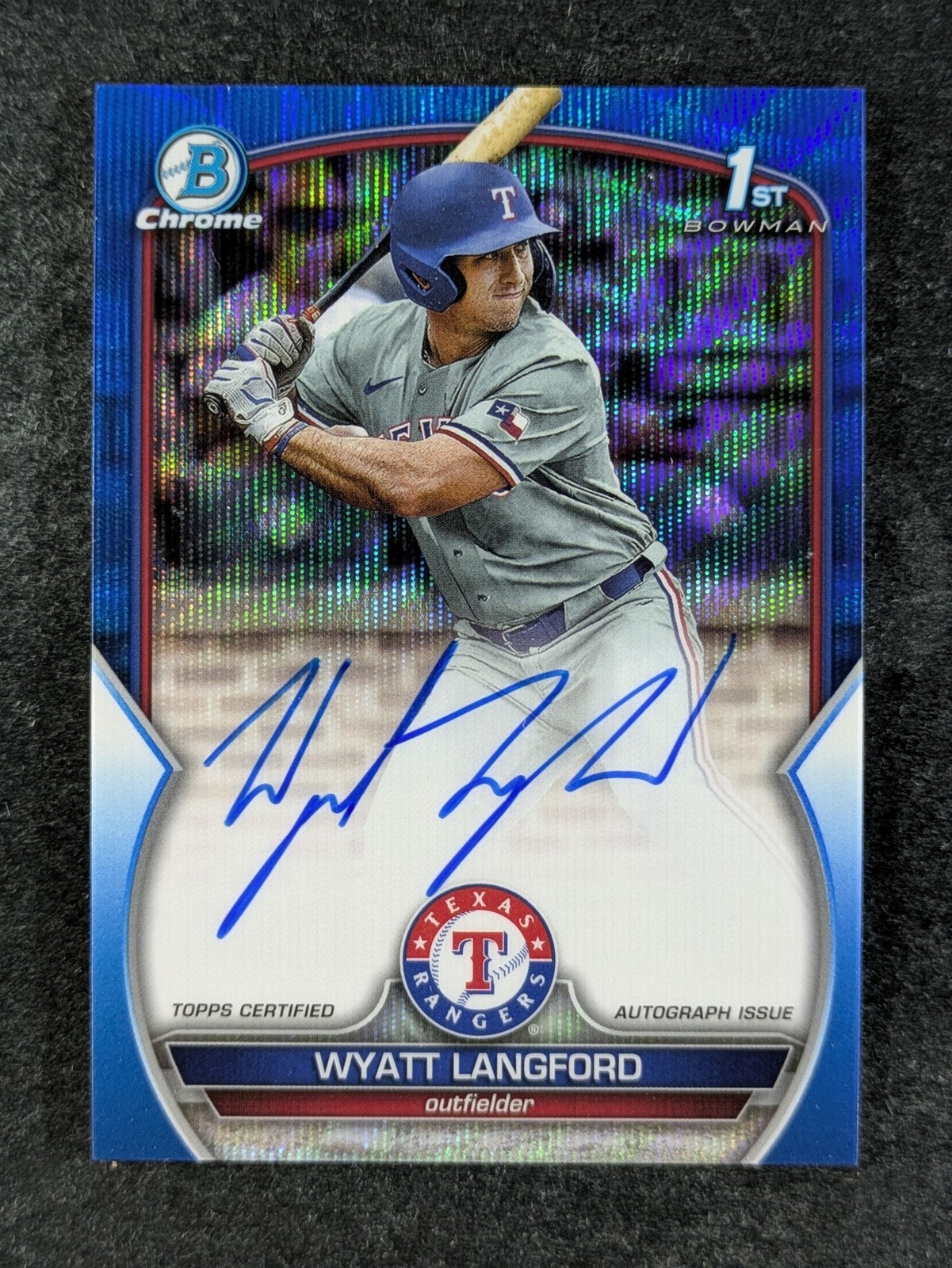 2023 Bowman Draft WYATT LANGFORD /150 1st RC Auto Blue Wave Ref Chrome #CDA-WL