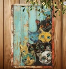 Unique Rustic Vintage Whimsical Mischievous Cats Metal Wall Sign Art 8x12 2D
