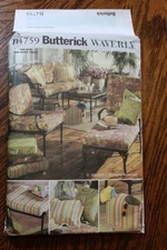 Butterick B4759 Pattern Outdoor Living Chair Cushions, Pillow Cover, Bag Uncut