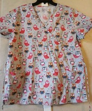 Just Be Ladies Multicolor Owl Print Scrub Top, Size Large