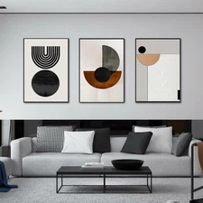 Abstract Geometric Canvas Wall Art for Living Room, Framed Modern Black & Cre...