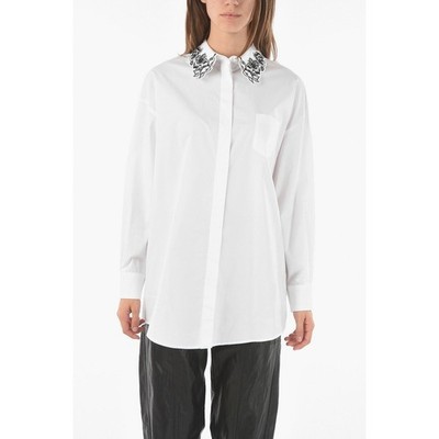 Vivetta White Embroidered Floral Collar Oversized Cotton Poplin Shirt IT 38