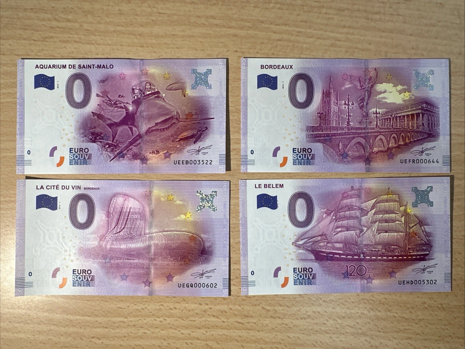 Lot 4 Billets  Zéro 0 € Euro Touristique / Souvenir 2016-1